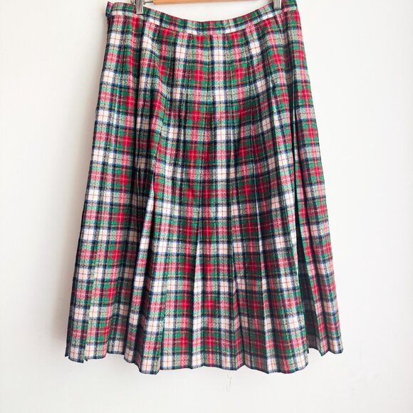 Vintage Pendleton Blue Green Plaid Midi Pleated Wool Skirt - Picture 4 of 5